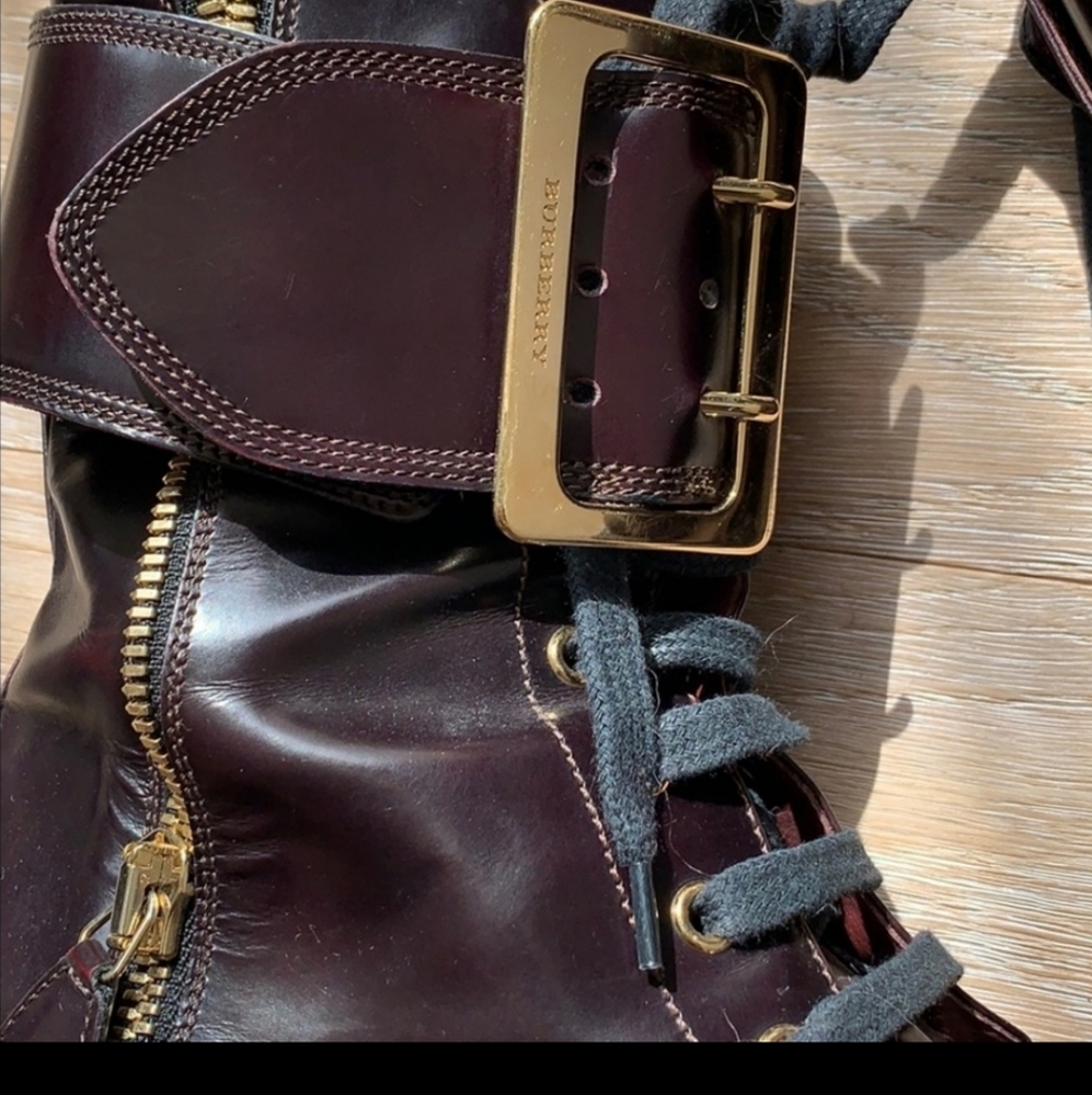 Burgendy Burberry Combat Boots